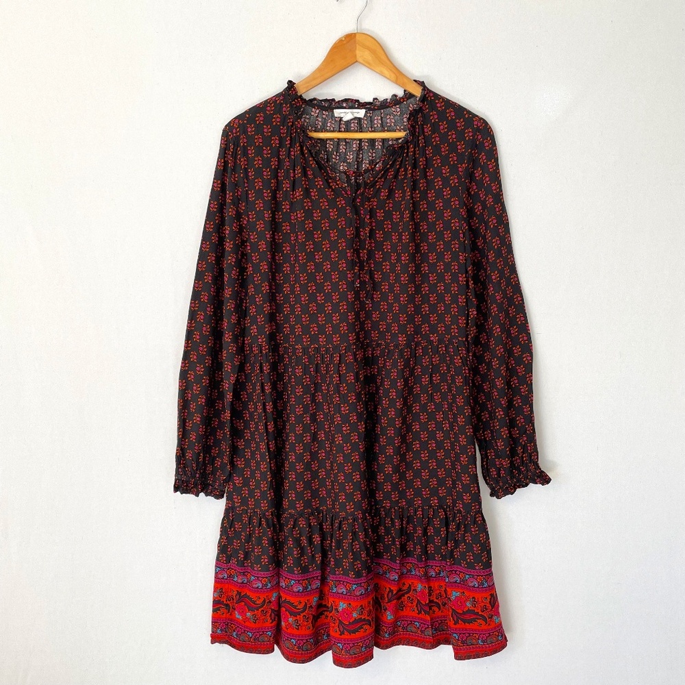 Beachlunchlounge Womenās Medium Long Sleeve Ruffle Hem Peasant Style Dress